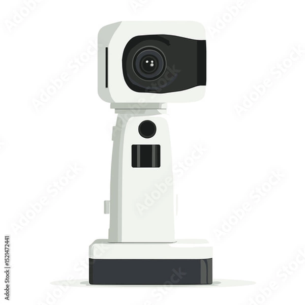 Fototapeta Modern White Digital Camera Device With Black Lens on A White Backdrop