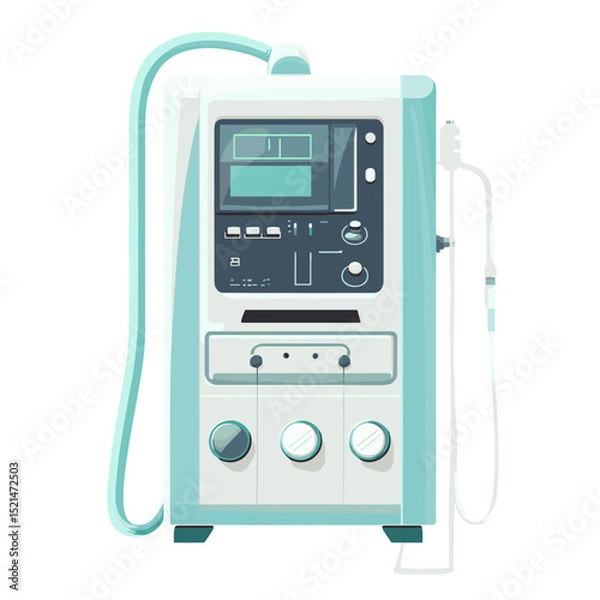 Fototapeta Modern White Medical Device with Screen Control Panel and Connected Tubes for Hospital Intensive Care Unit in Detailed Vector Illustration