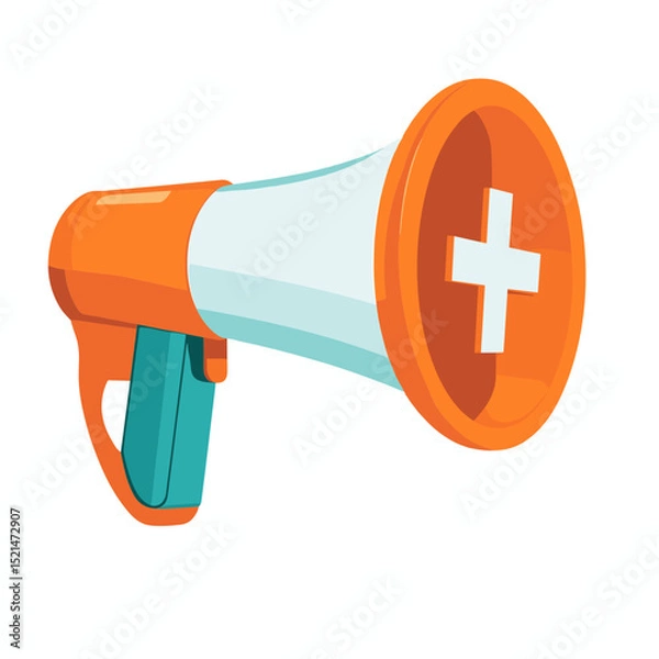 Fototapeta Orange and White Megaphone Isolated on White Background for Annoucement and Promotion