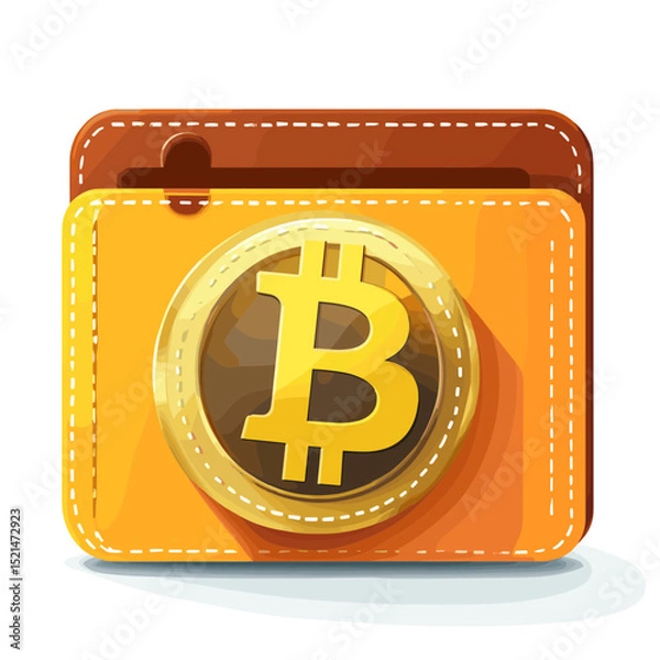 Fototapeta Orange and Brown Digital Bitcoin Wallet with Golden Bitcoin Emblem Cryptocurrency Transaction Illustration