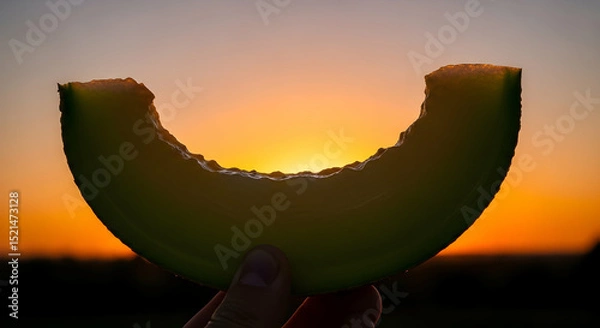 Fototapeta Honeydew Melon Slice Against a Vibrant Sunset Backdrop