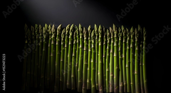 Fototapeta Asparagus Spears Arranged Against A Dark Backdrop With Studio Lighting