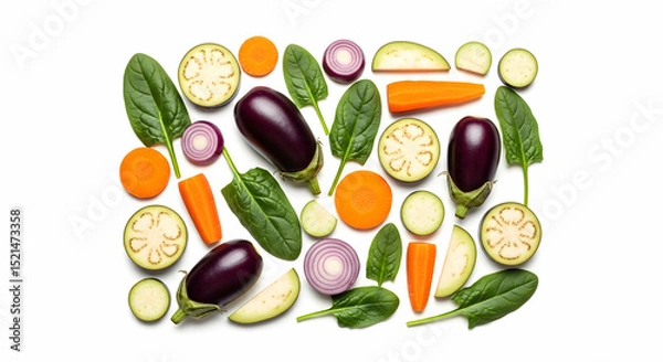 Fototapeta Freshly Harvested Vegetables On White Surface Displaying Healthy Diet