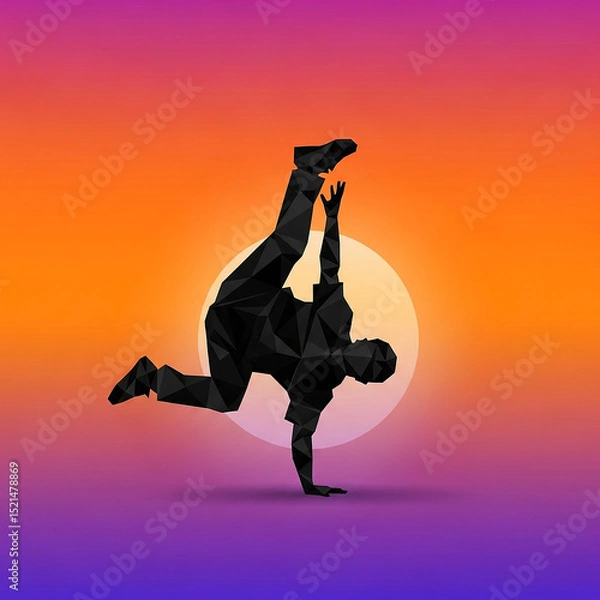 Fototapeta Dynamic Breakdancing Silhouette Low Poly Art of a Dancer's Powerful Pose