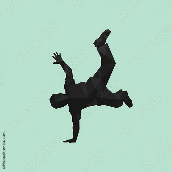 Fototapeta Dynamic Breakdancing Silhouette Low Poly Art, Powerful Movement