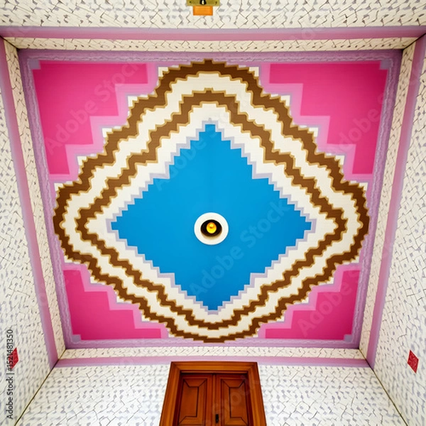 Fototapeta Ornate Geometric Ceiling Design with Pink and Blue