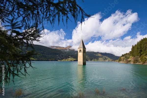 Obraz The flooded church tower in Lake Resia.
