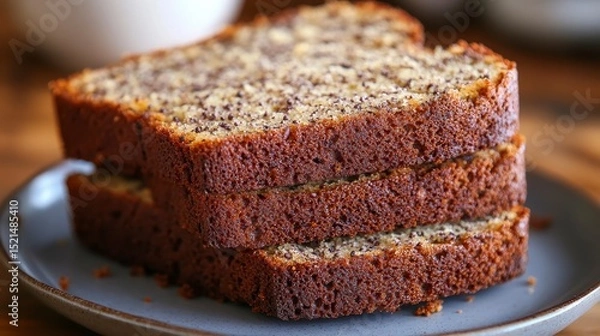 Fototapeta Moist and Delicious Banana Bread with Nut Topping on Plate
