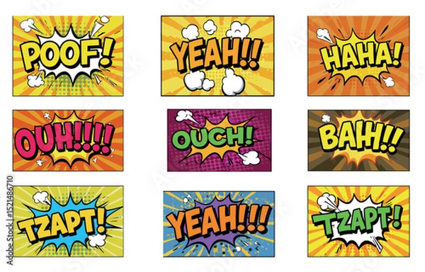 Obraz Colorful comic book sound effects design for pop art and graphic posters vector illustration