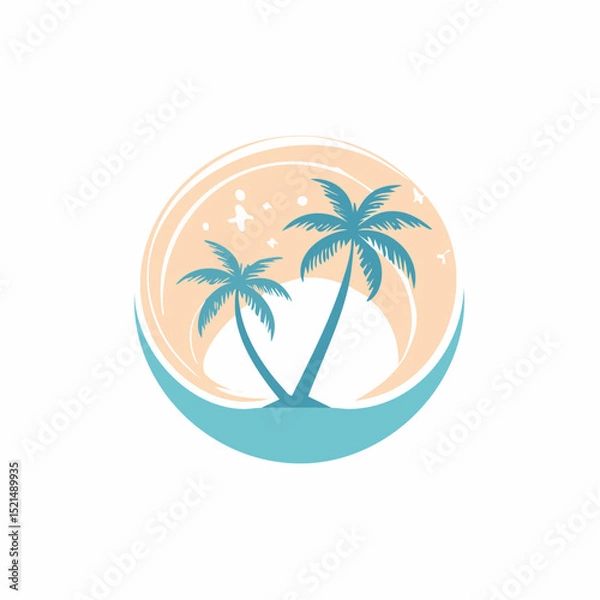Obraz Vector logo and print design templates, summer palms, tropical hand drawn illustrations, palm trees boho elements, grid patterns and prints with square elements for social media and posts, stationery