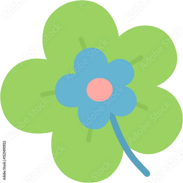 Fototapeta green clover leaf with blue flower isolated on white background