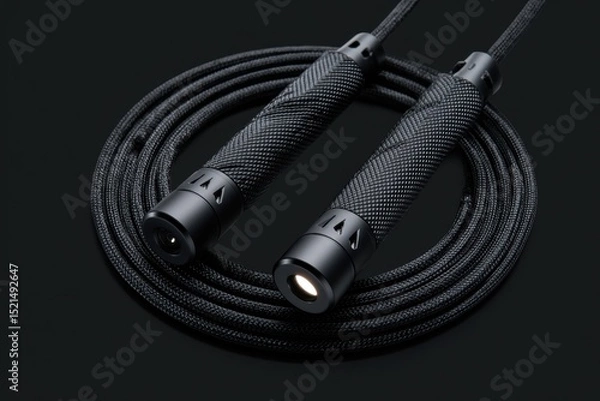 Fototapeta High-Quality Black Jump Rope with Textured Grips and Durable Cables