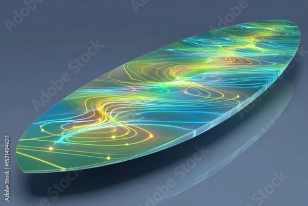 Obraz Colorful Abstract Surfboard with Light Trails and Fluid Patterns