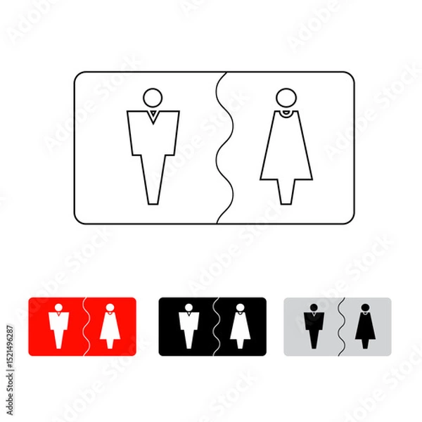 Obraz vector icon male female silhouette, line icon, black and white color using button with light white and black red color, can be used for toilet marker