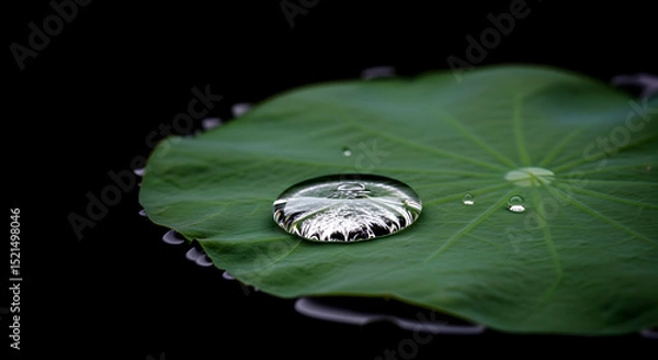 Fototapeta Water Droplet On Green Lotus Leaf Reflecting Details in High Definition