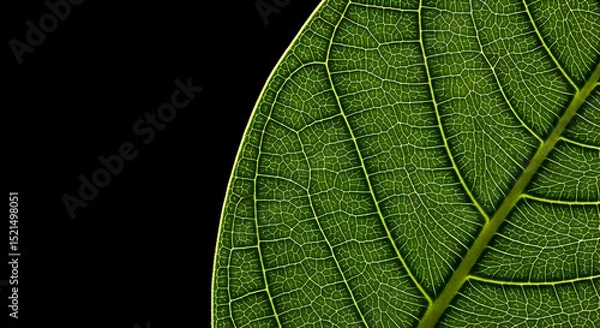 Obraz Detailed Green Leaf Veins Against Black Background For Botanical Study