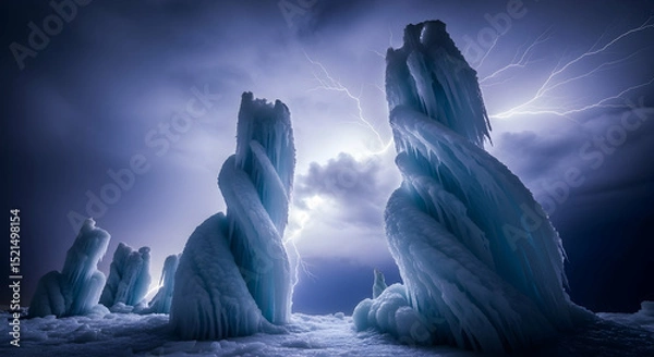 Obraz Icy Towers Underneath A Stormy Sky With The Lightning Strikes