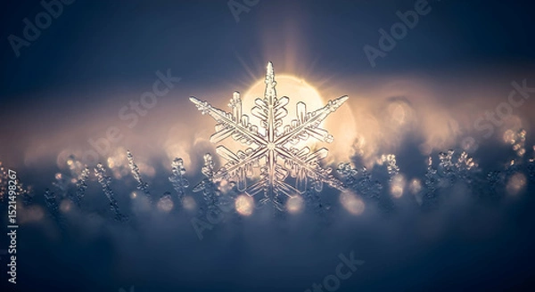 Obraz Radiant Snowflake Crystal Against Winter Sun Creating Magical Christmas Ambiance
