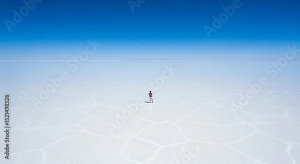 Fototapeta Solitary Figure Standing on The Vast Expanse of The Uyuni Salt Flats
