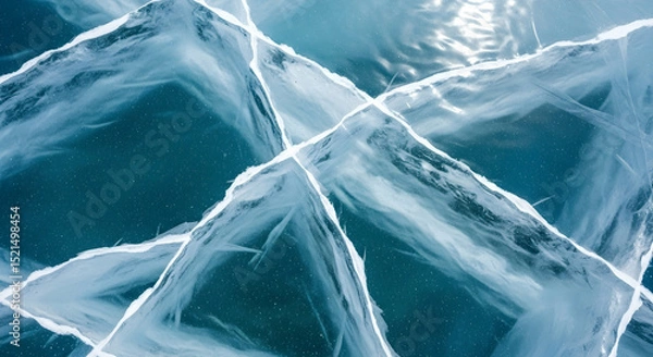 Fototapeta Frozen Lake Baikal Ice Surface Texture And Cracks Detailed Background