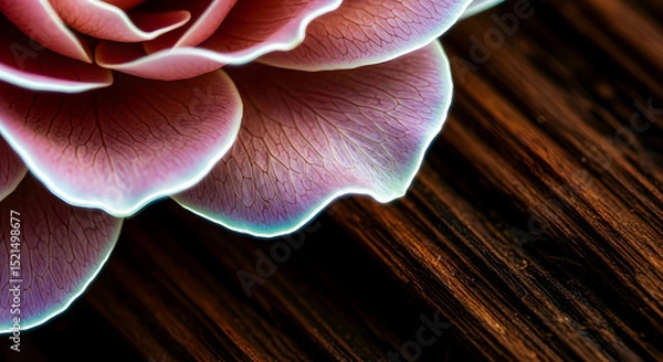 Obraz Dreamy Rose Petals And Dark Wood Grain Texture Background Close Up