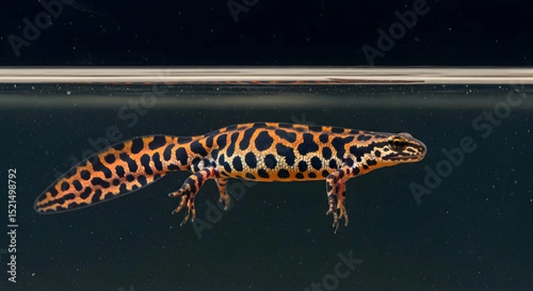 Obraz Colorful Newt Swimming Peacefully In Natural Habitat Clear Water Level