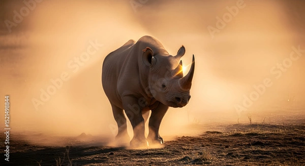 Obraz Majestic Rhino Walks Through Golden Light in Natural Habitat