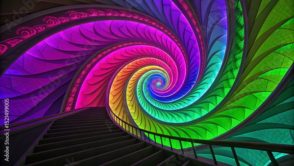 Fototapeta Colourful spiral staircase in the form of spirals. Computer generated graphics.
