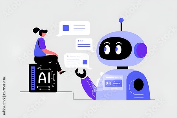 Fototapeta Artificial Intelligence Chatbot Illustration | AI Talking to Human | Flat Design Vector