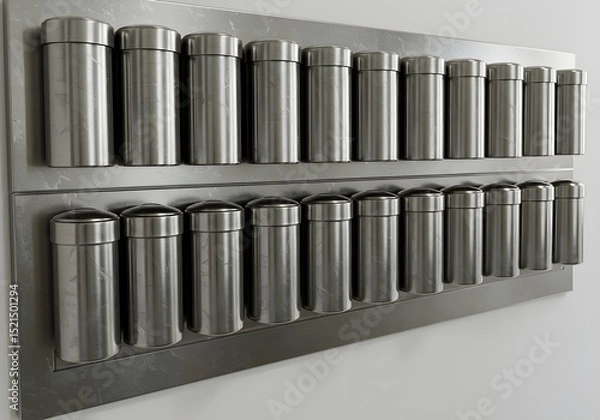 Obraz Modular Magnetic Spice Jars on Steel Backsplash