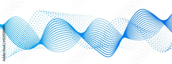 Fototapeta Abstract dynamic and flowing background with soft turquoise-green waveforms and dotted halftone elements. Aesthetic is futuristic, minimalistic, and technology-inspired, ideal for science, digital,