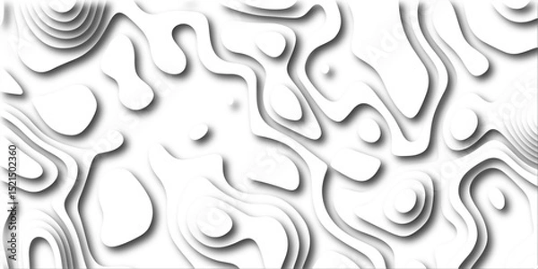 Fototapeta Abstract wavy line 3d paper cut white background with shadows. Abstract realistic papercut decoration textured with wavy layers. Topographic contour lines vector map seamless pattern vector.	