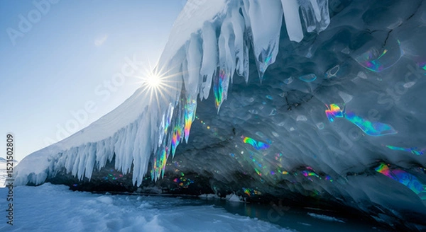 Obraz Sunlight Reflects Through Ice Cave Illuminating The Unique Rainbow Spectrum