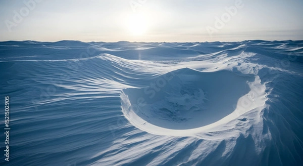 Fototapeta Arctic Snowscape Featuring Undulating White Dunes Against Glistening Sun