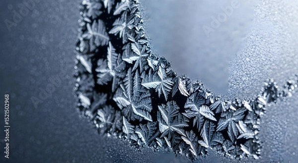 Fototapeta Frozen Window Abstract With Intricate Ice Crystal Formations Close Up