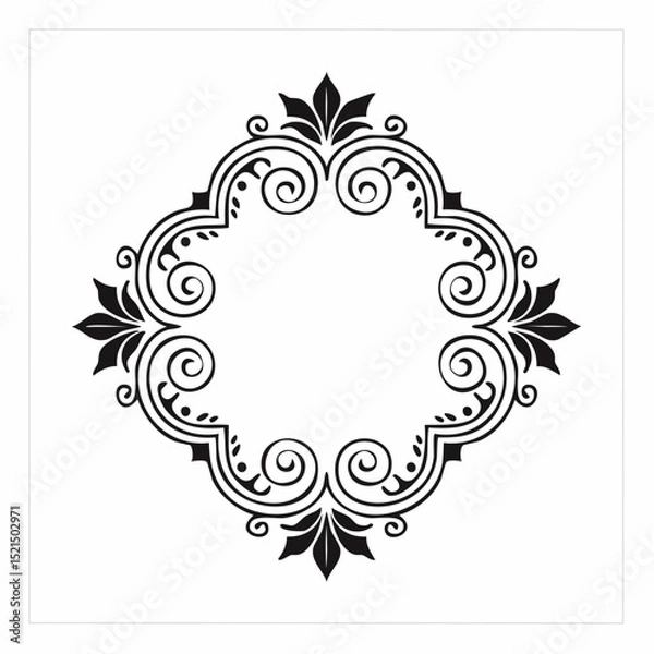 Obraz Vector graphic design template, art nouveau floral style frame and logo, minimalistic ornate border, divider and frame decoration, for packaging, branding, invitations, tattoo silhouette illustration