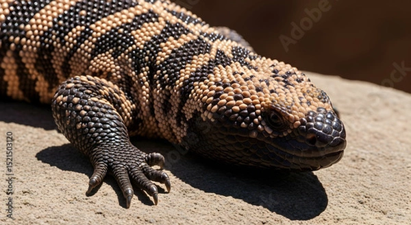 Obraz Gila Monster Portrait Resting on Sandstone Rock with Striking Pattern