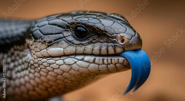 Fototapeta Blue Tongued Skink Displays Its Striking Tongue In Vivid Detail