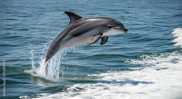 Fototapeta Energetic Dolphin Displaying Leaping Skills Amidst Foamy Ocean Waves