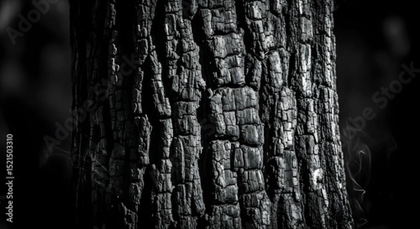 Fototapeta Monochrome Wood Texture Depicting the Effects of Fire Damage on Tree Bark
