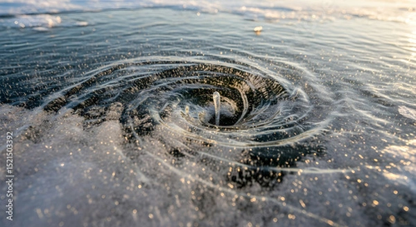 Fototapeta Frozen Dance of Nature Circular Pattern with Ice Formation and Water Swirl