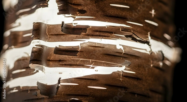 Fototapeta Stripped Tree Bark Illuminated With Light Creating Unique Texture Design