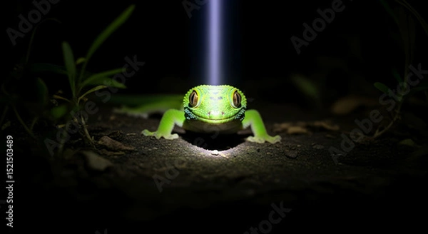 Obraz Emerald Gaze A Green Gecko's Nighttime Encounter With Luminescent Rays