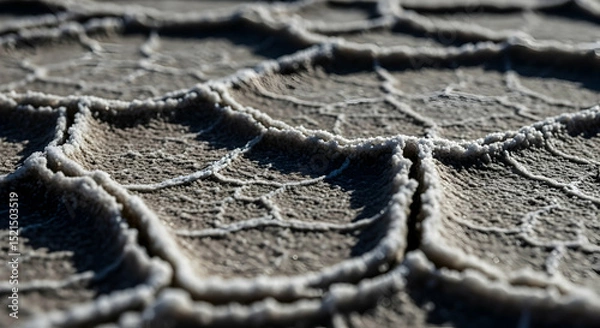 Fototapeta Intricate Patterns Of Cracked Mud And Salt Formations In An Arid Landscape