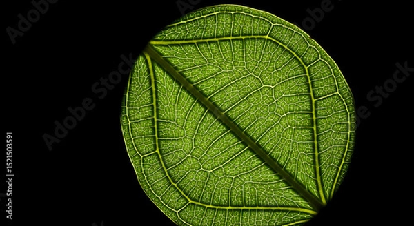 Fototapeta Botanical Veins Showcase Green Leaf Details Against Black Backdrop