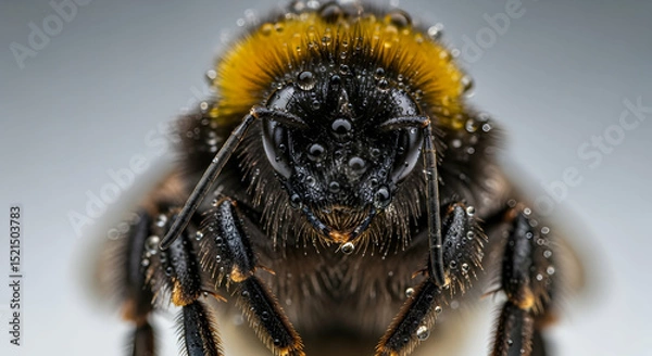 Obraz Detailed Close Up Of A Wet Bumblebee Covered With Water Droplets