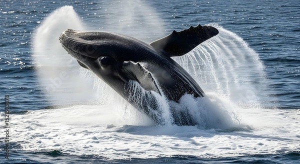 Obraz Humpback Whale Emerges Splashing From The Ocean With Power And Grace