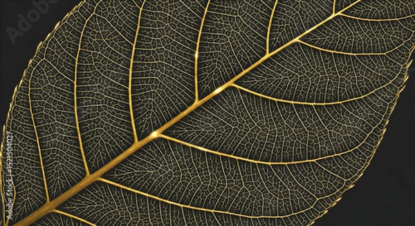 Obraz Golden Leaf Veins Abstract Detail Against Dark Background