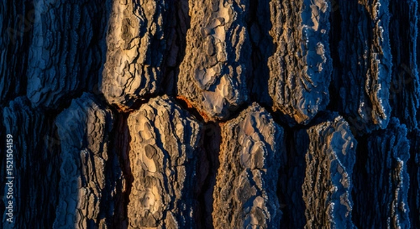 Obraz Sunlit Bark Close Up Reveals Textured Surface of Tree with Varied Colors