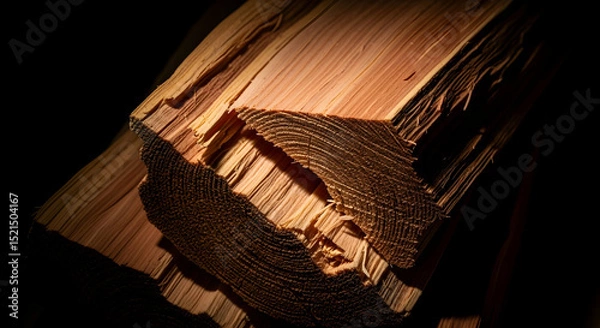 Obraz Detailed Close Up Of Lumber Wood With Circular Rings And Broken Ends